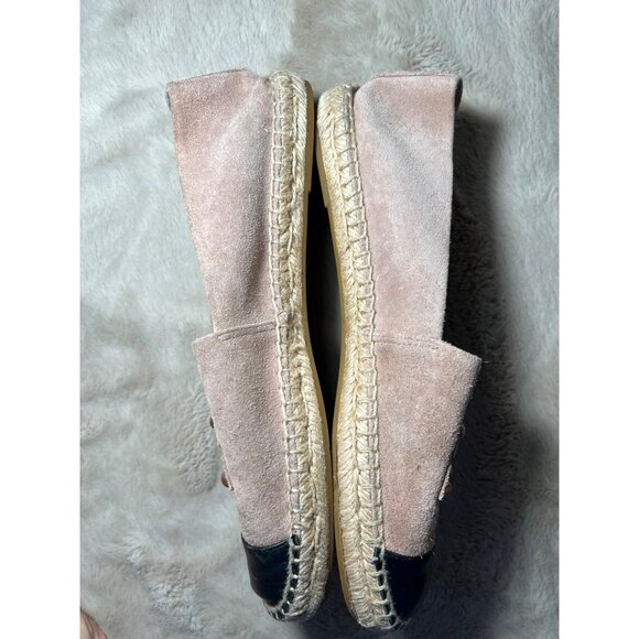 Tory Burch Pink Suede Espadrille Flats W/ Pearl Logo & Black Toe Cap - Picture 5 of 13